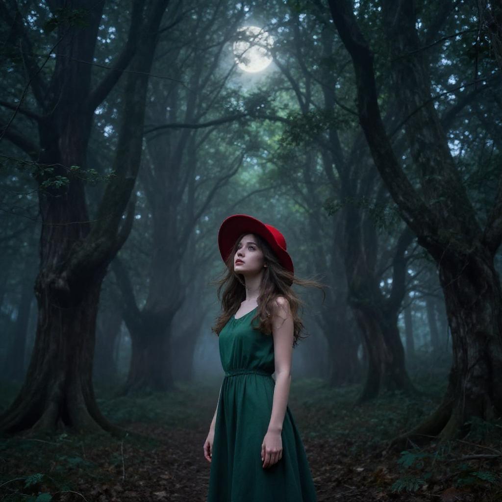 Sensual girl in the dark forest